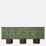 dokulu panel büfe dolabı, seramik efekt kapaklı modern büfe, ceviz gövdeli tasarım konsol, özel üretim büfe mobilya, ısmarlama depolama ünitesi