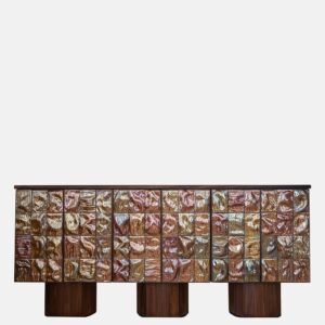 dokulu panel büfe dolabı, seramik efekt kapaklı modern büfe, ceviz gövdeli tasarım konsol, özel üretim büfe mobilya, ısmarlama depolama ünitesi