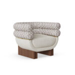 katmanlı koltuk özel üretim, özel ölçü sipariş mobilya ısmarlama mobilya modern tasarım koltuk, pirinç detaylı lüks koltuk, desenli kumaş oturma koltuğu, ahşap bazalı tasarım koltuk