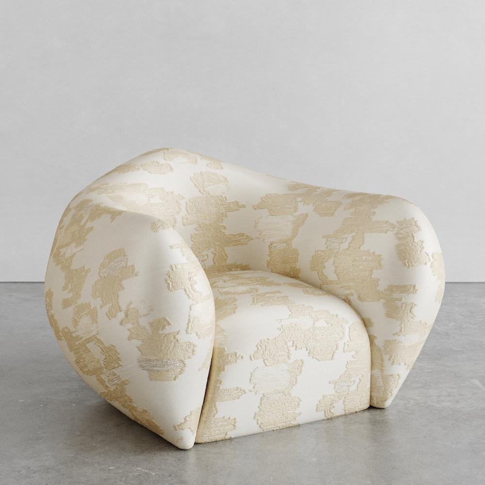 organik form jakar koltuk, desenli modern lounge koltuk, özel üretim tasarım koltuk, sipariş mobilya koltuk, ısmarlama tekstil koltuk