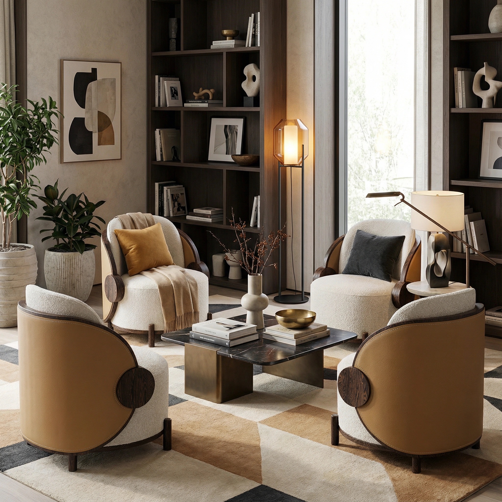 yuvarlak form modern koltuk, ahşap detaylı lounge chair, özel üretim tasarım koltuk, sipariş mobilya berjer, ısmarlama deri detaylı koltuk