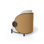 yuvarlak form modern koltuk, ahşap detaylı lounge chair, özel üretim tasarım koltuk, sipariş mobilya berjer, ısmarlama deri detaylı koltuk