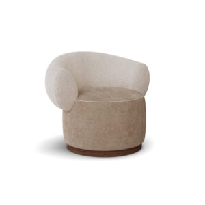 özel üretim döner koltuk, özel ölçü yuvarlak koltuk, boucle kumaş modern koltuk, ısmarlama lounge koltuk ahşap tabanlı, yumuşak form minimal koltuk