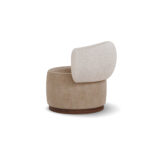 özel üretim döner koltuk, özel ölçü yuvarlak koltuk, boucle kumaş modern koltuk, ısmarlama lounge koltuk ahşap tabanlı, yumuşak form minimal koltuk