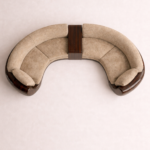 özel üretim yarım daire kanepe, özel ölçü modüler kanepe tasarımı, ısmarlama lounge oturma grubu, ahşap detaylı modern kanepe, organik form büyük kanepe