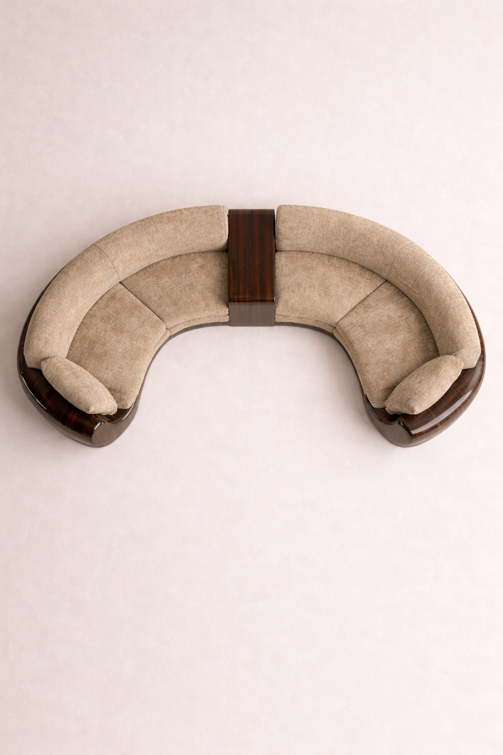 özel üretim yarım daire kanepe, özel ölçü modüler kanepe tasarımı, ısmarlama lounge oturma grubu, ahşap detaylı modern kanepe, organik form büyük kanepe