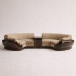 özel üretim yarım daire kanepe, özel ölçü modüler kanepe tasarımı, ısmarlama lounge oturma grubu, ahşap detaylı modern kanepe, organik form büyük kanepe