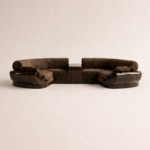 özel üretim yarım daire kanepe, özel ölçü modüler kanepe tasarımı, ısmarlama lounge oturma grubu, ahşap detaylı modern kanepe, organik form büyük kanepe