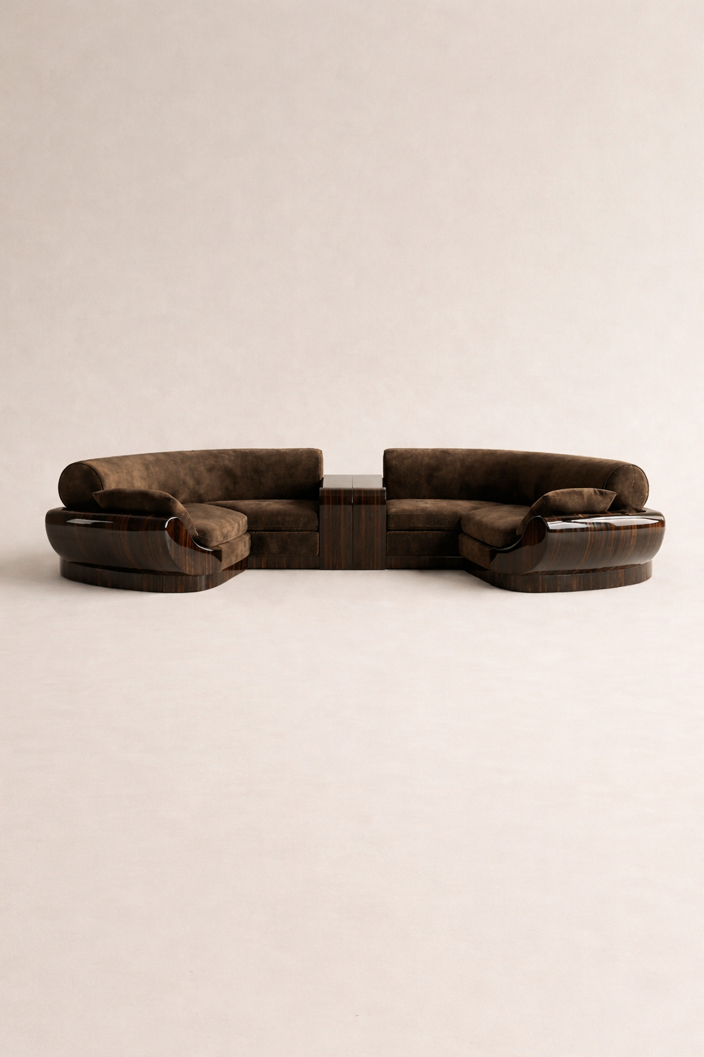 özel üretim yarım daire kanepe, özel ölçü modüler kanepe tasarımı, ısmarlama lounge oturma grubu, ahşap detaylı modern kanepe, organik form büyük kanepe