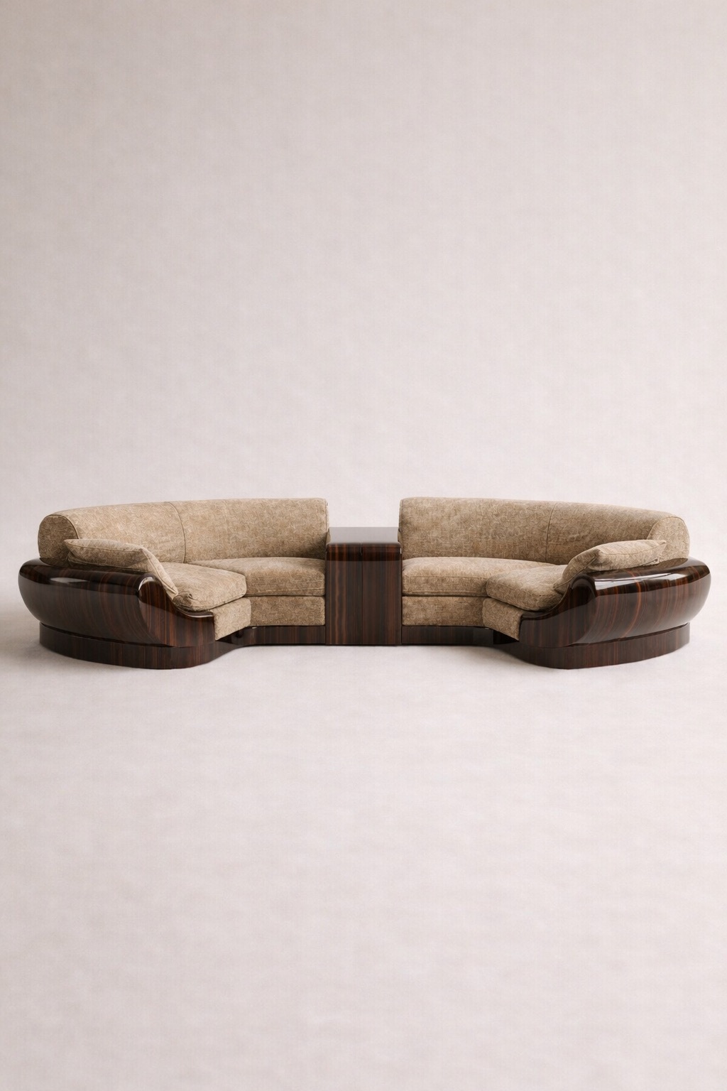 özel üretim yarım daire kanepe, özel ölçü modüler kanepe tasarımı, ısmarlama lounge oturma grubu, ahşap detaylı modern kanepe, organik form büyük kanepe