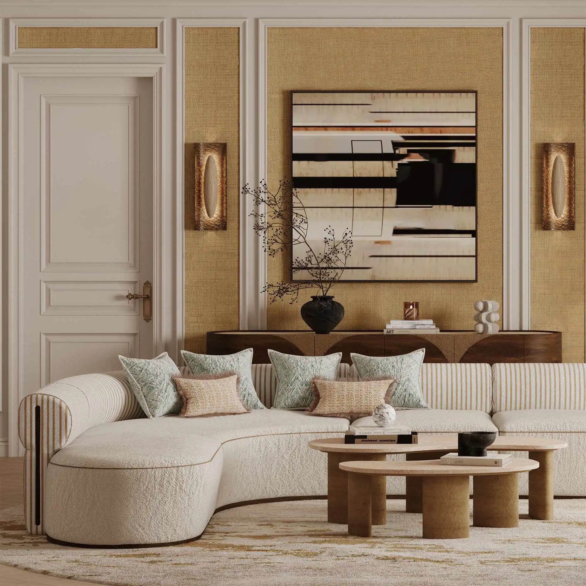 özel üretim köşe kanepe, özel ölçü modüler kanepe, organik form lounge kanepe, bouclé kumaş modern köşe kanepe, ısmarlama büyük oturum kanepe