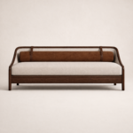 masif ahşap modern kanepe özel üretim, özel ölçü sipariş mobilya ısmarlama mobilya deri detaylı kanepe tasarım, silindirik sırtlı lüks kanepe minimal stil, japandi modern ahşap kanepe tasarım, el işçiligi rafine salon kanepe