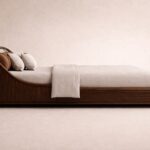 ahşap gövdeli modern karyola özel üretim, deri bant detaylı karyola özel ölçü sipariş mobilya, ısmarlama mobilya yumuşak formlu yatak tasarımı, lüks modern karyola doğal malzeme, minimalist yatak odası karyola tasarım