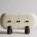 oval form modern büfe, seramik efekt yüzey dolap, özel üretim tasarım büfe, sipariş mobilya dekoratif dolap, ısmarlama modern büfe