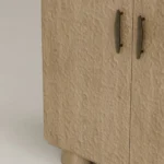 oyma dokulu vitrin büfe doğal ahşap özel üretim, el işçiligi kapaklı büfe özel ölçü sipariş mobilya, ısmarlama mobilya modern vitrin dolap tasarım, dokulu yüzey büfe minimal ahşap depolama, naturel ton vitrin büfe tasarım mobilya