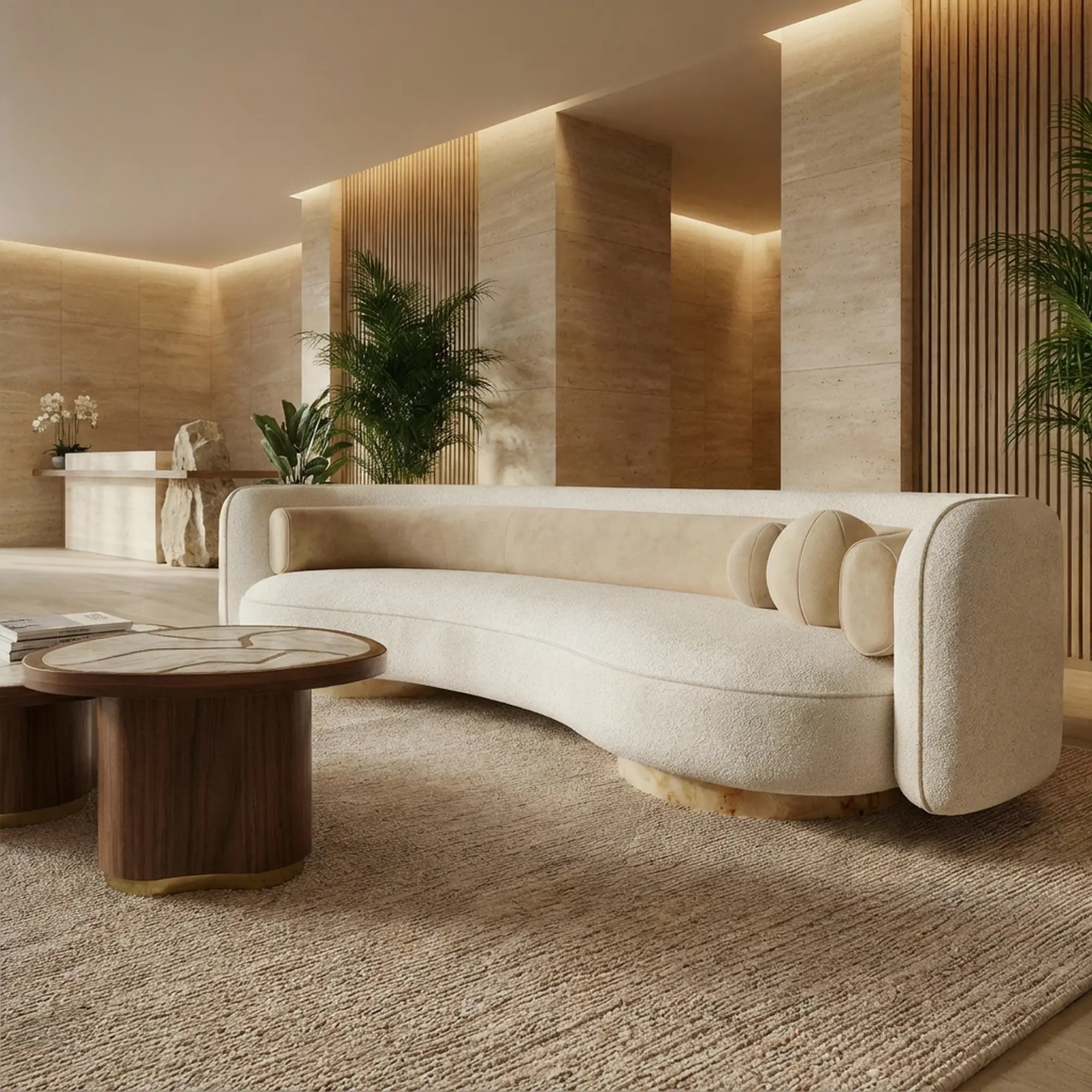 özel üretim kanepe, özel ölçü bouclé kanepe, kavisli modern kanepe, organik form lounge kanepe, ısmarlama tasarım kanepe