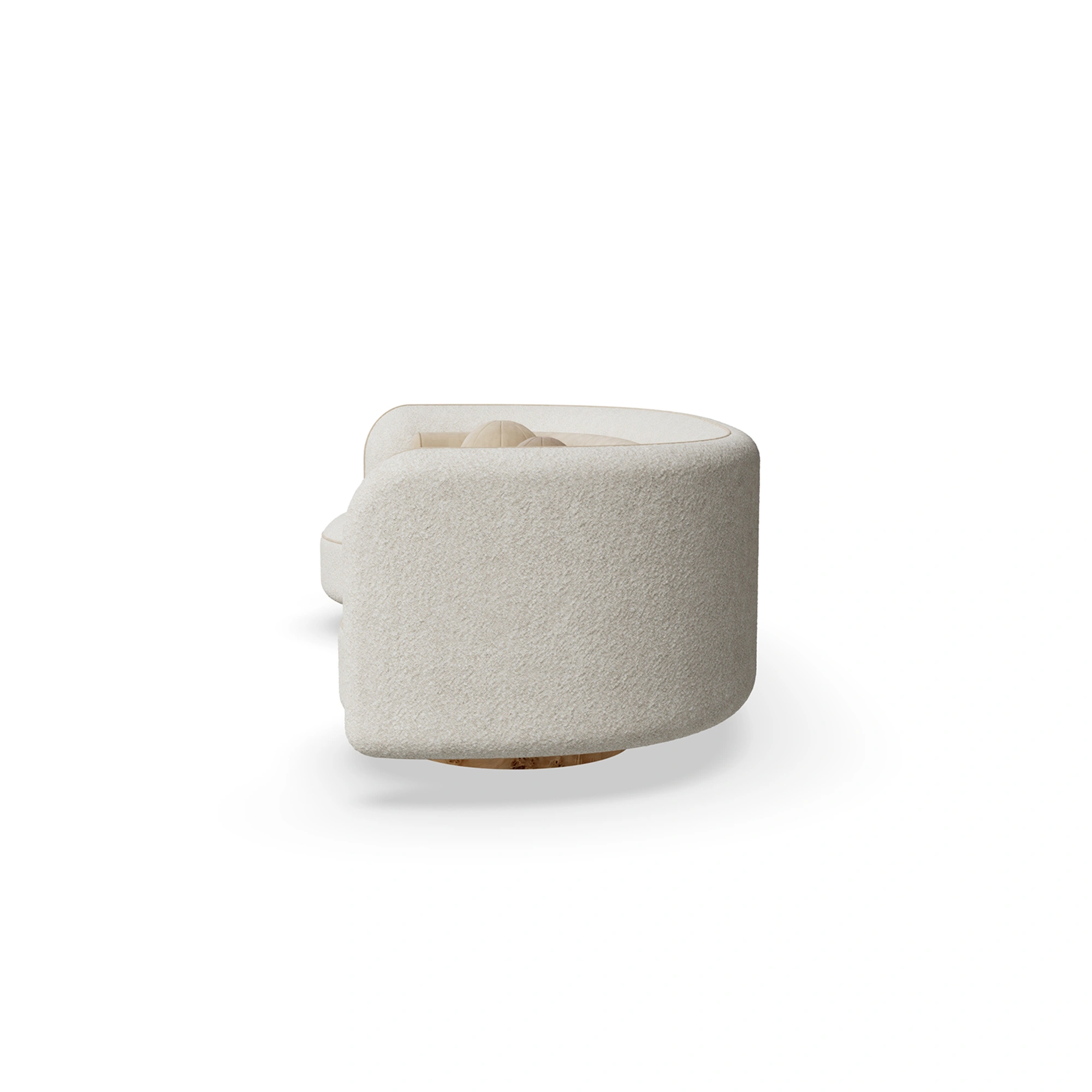 özel üretim kanepe, özel ölçü bouclé kanepe, kavisli modern kanepe, organik form lounge kanepe, ısmarlama tasarım kanepe