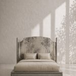 el boyama panel karyola özel üretim, özel ölçü sipariş mobilya ısmarlama mobilya doğa motifli yatak tasarımı, minimal lüks platform karyola modern stil, doğal tonlarda tasarım karyola ahşap gövde, sanatsal başlıklı özel tasarım yatak