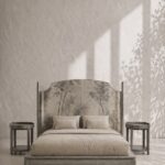 el boyama panel karyola özel üretim, özel ölçü sipariş mobilya ısmarlama mobilya doğa motifli yatak tasarımı, minimal lüks platform karyola modern stil, doğal tonlarda tasarım karyola ahşap gövde, sanatsal başlıklı özel tasarım yatak