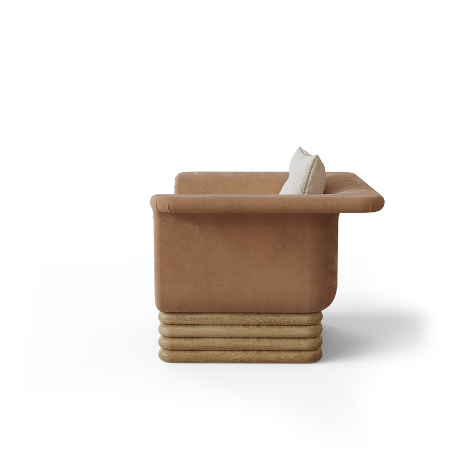 deri kaplama modern koltuk, özel üretim ahşap bazalı koltuk, özel ölçü bukle oturum koltuk, ısmarlama modern lounge koltuk, katmanlı baza detaylı koltuk