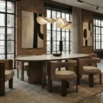 masif ahşap modern sandalye, özel üretim kavisli sırt sandalye, özel ölçü döşemeli yemek sandalyesi, ısmarlama ceviz sandalye tasarımı, ahşap detaylı modern dining chair