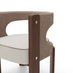 masif ahşap modern sandalye, özel üretim kavisli sırt sandalye, özel ölçü döşemeli yemek sandalyesi, ısmarlama ceviz sandalye tasarımı, ahşap detaylı modern dining chair