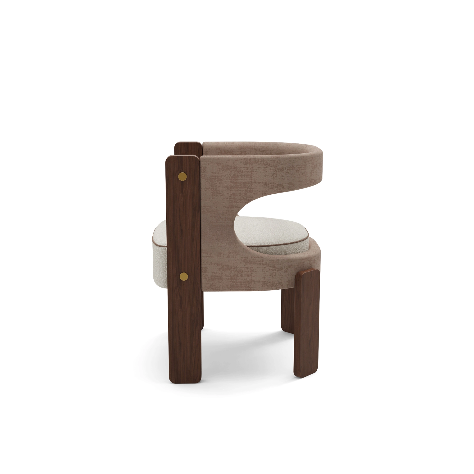 masif ahşap modern sandalye, özel üretim kavisli sırt sandalye, özel ölçü döşemeli yemek sandalyesi, ısmarlama ceviz sandalye tasarımı, ahşap detaylı modern dining chair