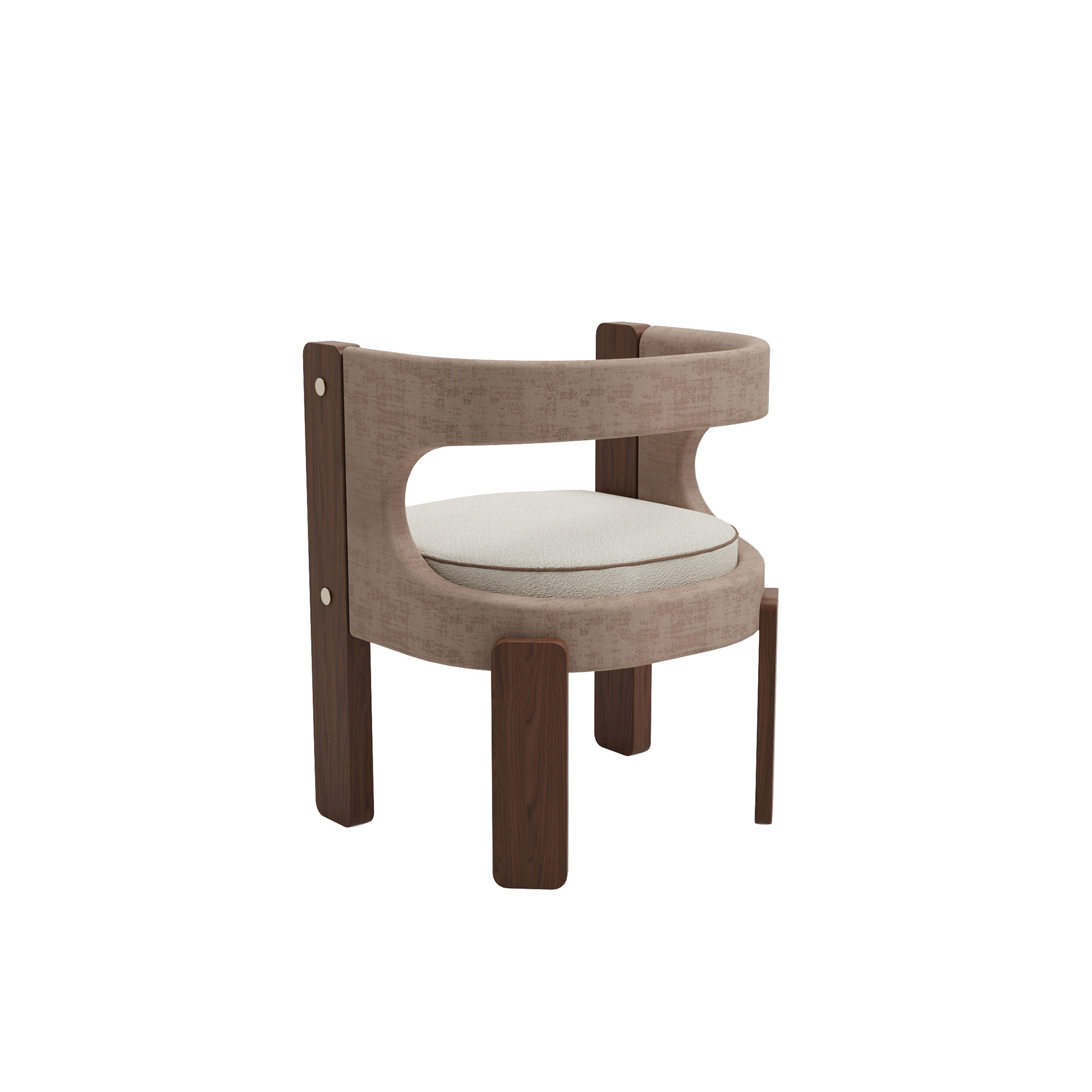 masif ahşap modern sandalye, özel üretim kavisli sırt sandalye, özel ölçü döşemeli yemek sandalyesi, ısmarlama ceviz sandalye tasarımı, ahşap detaylı modern dining chair