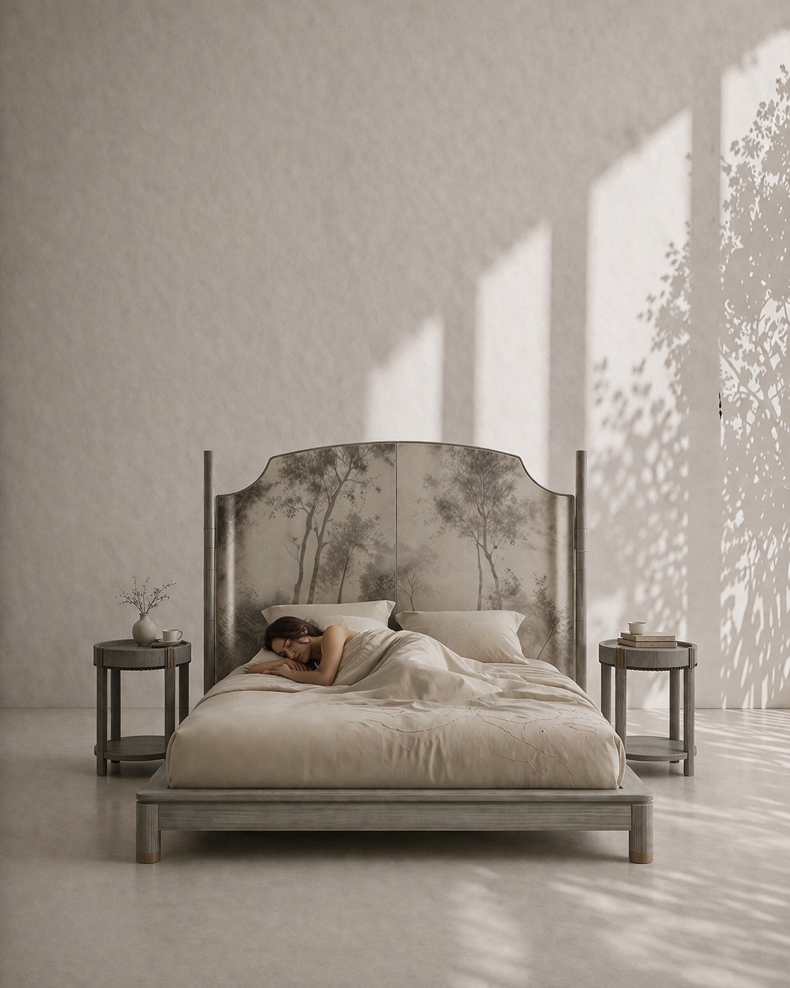 el boyama desenli büfe, oval form modern konsol, özel üretim sanatsal büfe, sipariş mobilya dekoratif dolap, ısmarlama ahşap büfe