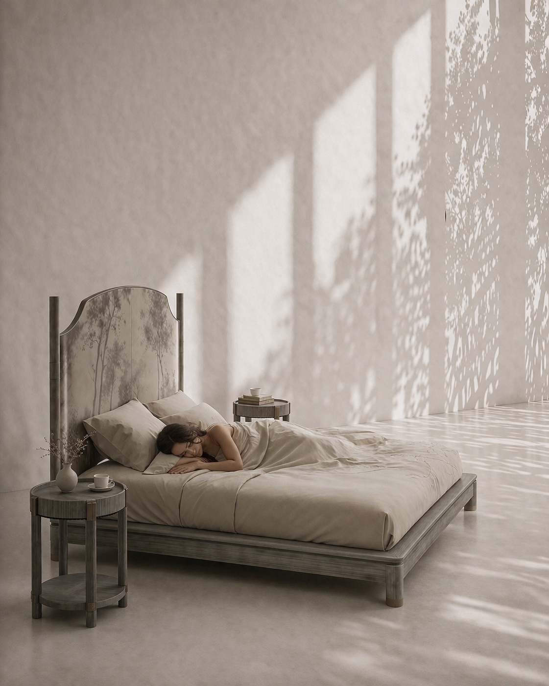 el boyama desenli büfe, oval form modern konsol, özel üretim sanatsal büfe, sipariş mobilya dekoratif dolap, ısmarlama ahşap büfe