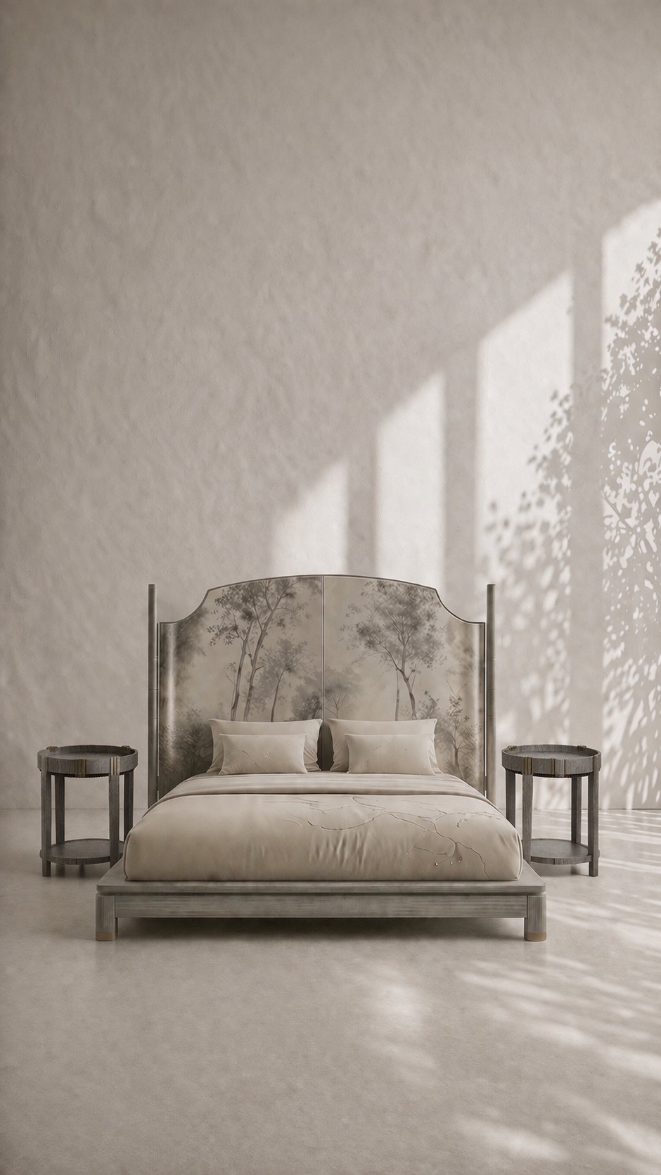 el boyama desenli büfe, oval form modern konsol, özel üretim sanatsal büfe, sipariş mobilya dekoratif dolap, ısmarlama ahşap büfe