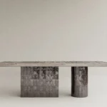 seramik ayaklı yemek masası özel üretim, dokulu yüzey modern masa özel ölçü sipariş mobilya, ısmarlama mobilya ahşap tabla dining table, heykelsi ayaklı masa modern interior tasarım, modüler ayak sistemi doğal ahşap masa