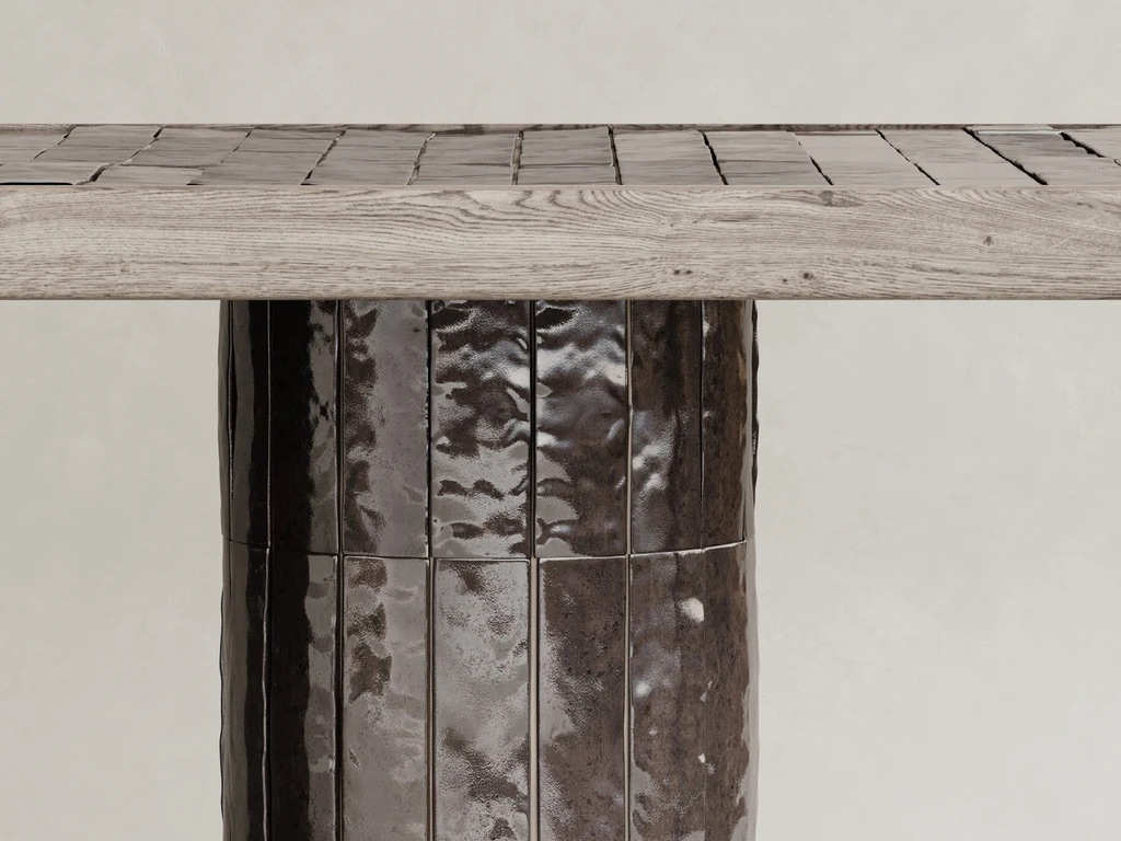 seramik ayaklı yemek masası özel üretim, dokulu yüzey modern masa özel ölçü sipariş mobilya, ısmarlama mobilya ahşap tabla dining table, heykelsi ayaklı masa modern interior tasarım, modüler ayak sistemi doğal ahşap masa