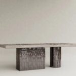 seramik ayaklı yemek masası özel üretim, dokulu yüzey modern masa özel ölçü sipariş mobilya, ısmarlama mobilya ahşap tabla dining table, heykelsi ayaklı masa modern interior tasarım, modüler ayak sistemi doğal ahşap masa