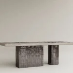 seramik ayaklı yemek masası özel üretim, dokulu yüzey modern masa özel ölçü sipariş mobilya, ısmarlama mobilya ahşap tabla dining table, heykelsi ayaklı masa modern interior tasarım, modüler ayak sistemi doğal ahşap masa