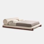 düşük platform karyola özel üretim, özel ölçü sipariş mobilya ısmarlama mobilya silindirik başlıklı yatak, minimal lüks karyola tasarım, döşemeli modern yatak modeli, japandi stil karyola