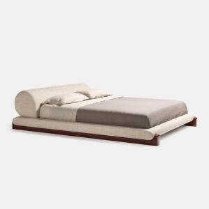 düşük platform karyola özel üretim, özel ölçü sipariş mobilya ısmarlama mobilya silindirik başlıklı yatak, minimal lüks karyola tasarım, döşemeli modern yatak modeli, japandi stil karyola