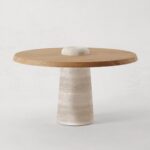 traverten ayakli luxury masa, organic modern yuvarlak masa, collectible design pedestal dining table, ozel uretim contemporary masa, natural oak luxury dining table