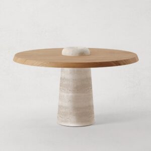 traverten ayakli luxury masa, organic modern yuvarlak masa, collectible design pedestal dining table, ozel uretim contemporary masa, natural oak luxury dining table
