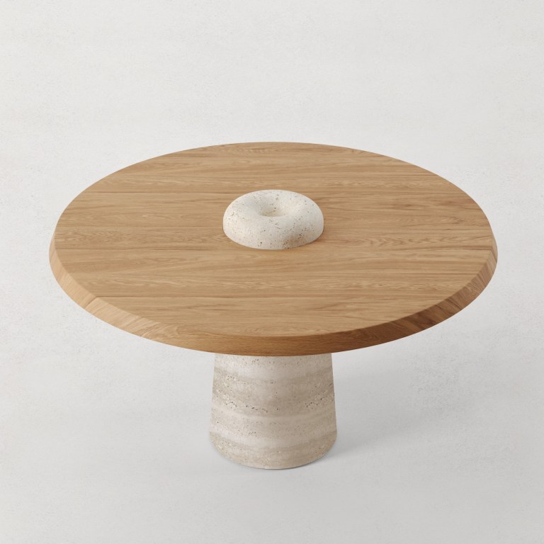 traverten ayakli luxury masa, organic modern yuvarlak masa, collectible design pedestal dining table, ozel uretim contemporary masa, natural oak luxury dining table
