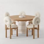 traverten ayakli luxury masa, organic modern yuvarlak masa, collectible design pedestal dining table, ozel uretim contemporary masa, natural oak luxury dining table