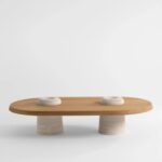 traverten ayakli luxury orta sehpa, organic modern coffee table, collectible design pedestal sehpa, ozel uretim contemporary orta sehpa, natural oak luxury coffee table
