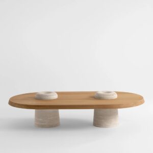 traverten ayakli luxury orta sehpa, organic modern coffee table, collectible design pedestal sehpa, ozel uretim contemporary orta sehpa, natural oak luxury coffee table