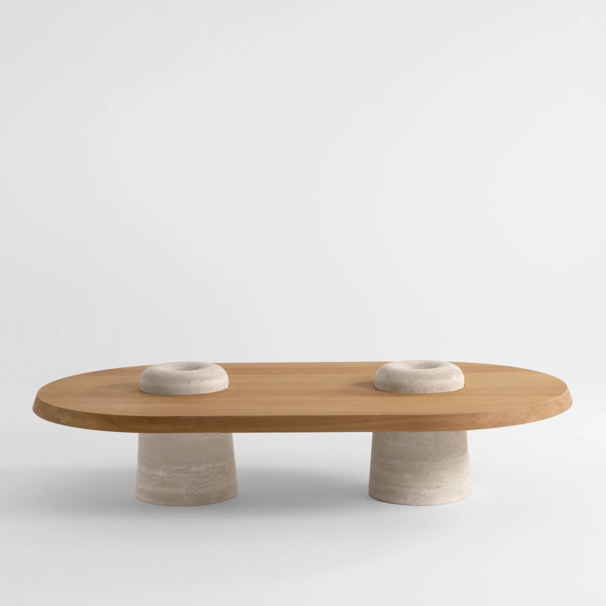 traverten ayakli luxury orta sehpa, organic modern coffee table, collectible design pedestal sehpa, ozel uretim contemporary orta sehpa, natural oak luxury coffee table