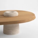 traverten ayakli luxury orta sehpa, organic modern coffee table, collectible design pedestal sehpa, ozel uretim contemporary orta sehpa, natural oak luxury coffee table