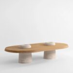 traverten ayakli luxury orta sehpa, organic modern coffee table, collectible design pedestal sehpa, ozel uretim contemporary orta sehpa, natural oak luxury coffee table