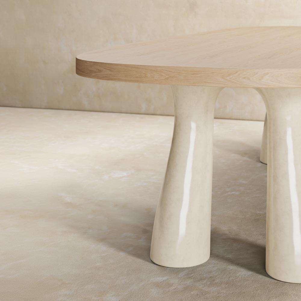 organik oval yemek masasi, contemporary luxury dining table, ozel uretim meşe masa, sculptural seramik ayakli masa, collectible modern dining table