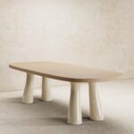 organik oval yemek masasi, contemporary luxury dining table, ozel uretim meşe masa, sculptural seramik ayakli masa, collectible modern dining table