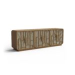 hasır kapaklı özel üretim büfe, geometrik ahşap kafesli özel ölçü sideboard, açık meşe gövdeli sipariş mobilya büfe, rattan panelli ısmarlama mobilya, yuvarlatılmış köşeli doğal luxury büfe