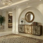 hasır kapaklı özel üretim büfe, geometrik ahşap kafesli özel ölçü sideboard, açık meşe gövdeli sipariş mobilya büfe, rattan panelli ısmarlama mobilya, yuvarlatılmış köşeli doğal luxury büfe